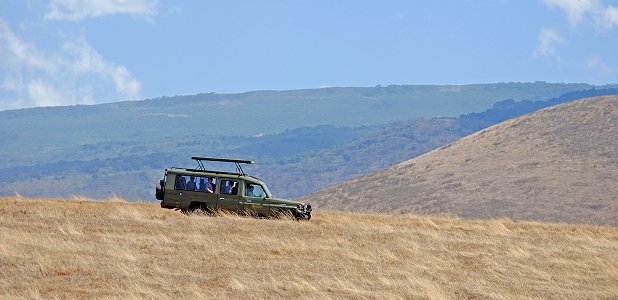 Förlängd Landcruiser i Ngorongorobergen i Tanzania.