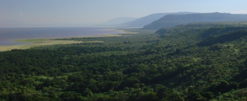 Utsikt över Lake Manyara National Park från lodgeträdgården.